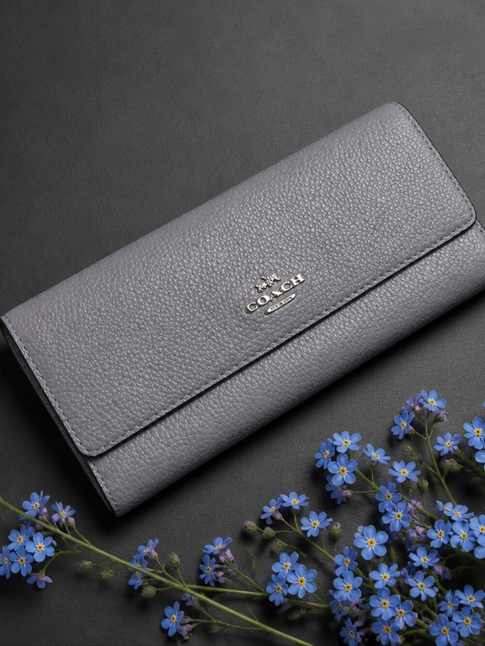 Coach Leather Blue Gray Slim Wallet